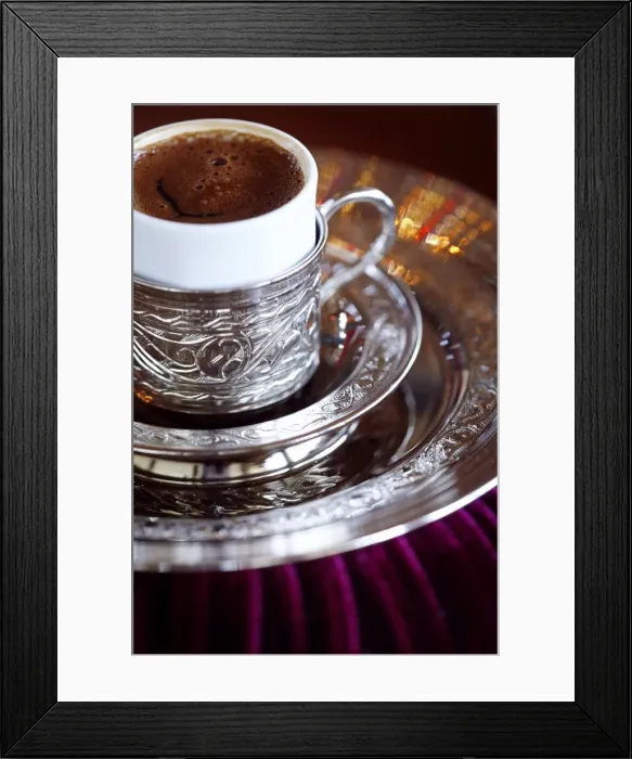 Framed Print : Turkish coffee served in ornate silver cup and dish, Turkey, Eurasia Framed Print : Turkish coffee served in ornate silver cup and dish, Turkey, Eurasia