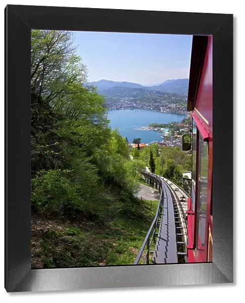 View of Monte Bre Funicular, Lake Lugano, Lugano, Ticino, Switzerland, Europe