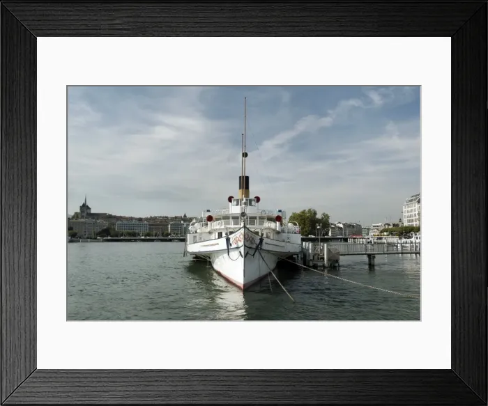 Framed Print : Paquis lake boat, Geneva, Switzerland, Europe Framed Print : Paquis lake boat, Geneva, Switzerland, Europe