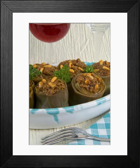 Framed Print : Artichokes stuffed with ground meat, spices, herbs and pine nuts, Arabic Cuisine, Lebanon, Middle East Framed Print : Artichokes stuffed with ground meat, spices, herbs and pine nuts, Arabic Cuisine, Lebanon, Middle East