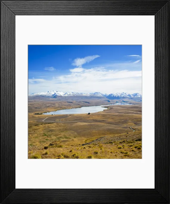 Framed Print : Lake Alexandrina and snow capped mountains in Canterbury, South Island, New Zealand, Pacific Framed Print : Lake Alexandrina and snow capped mountains in Canterbury, South Island, New Zealand, Pacific