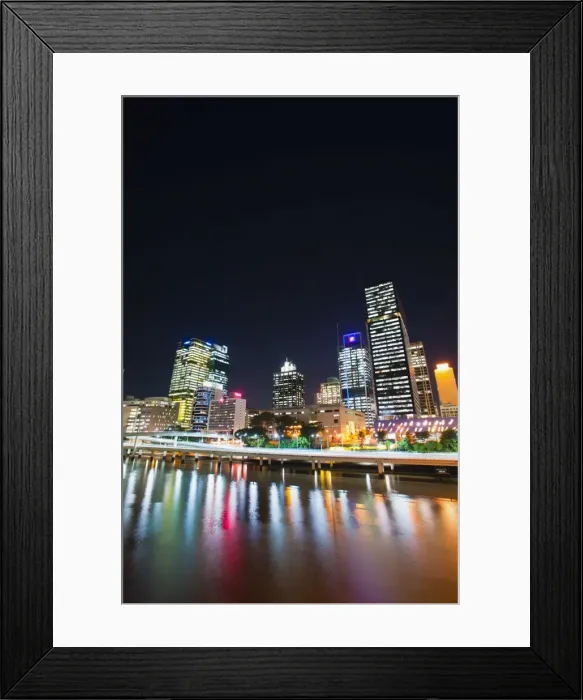 Framed Print : Brisbane skyline at night reflected in Brisbane River, Brisbane, Queensland, Australia, Pacific Framed Print : Brisbane skyline at night reflected in Brisbane River, Brisbane, Queensland, Australia, Pacific