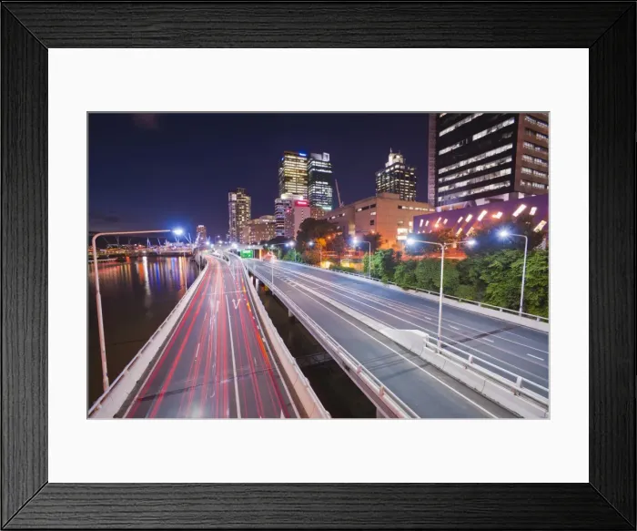 Framed Print : Highway in Brisbane, car light trails at night, Brisbane, Queensland, Australia, Pacific Framed Print : Highway in Brisbane, car light trails at night, Brisbane, Queensland, Australia, Pacific
