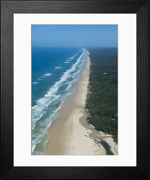 Framed Print : Aerial of the Seventy-Five Mile Beach, Fraser Island, UNESCO World Heritage Site, Queensland, Australia, Pacific