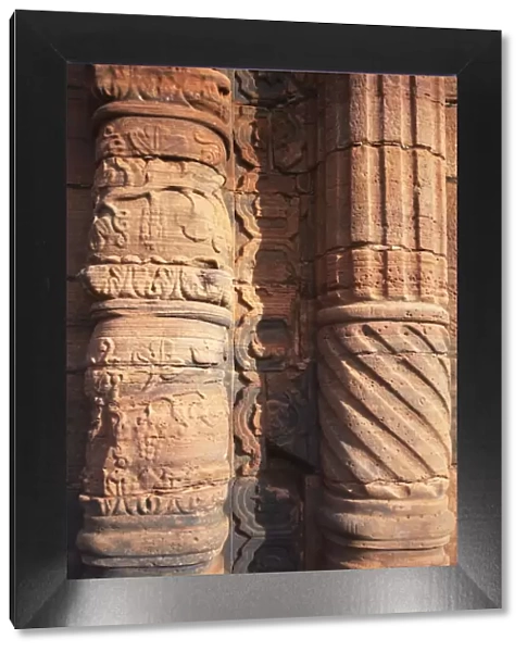 Details on pillars at ruins of mission at San Ignacio Mini, UNESCO World Heritage Site, Misiones, Argentina, South America