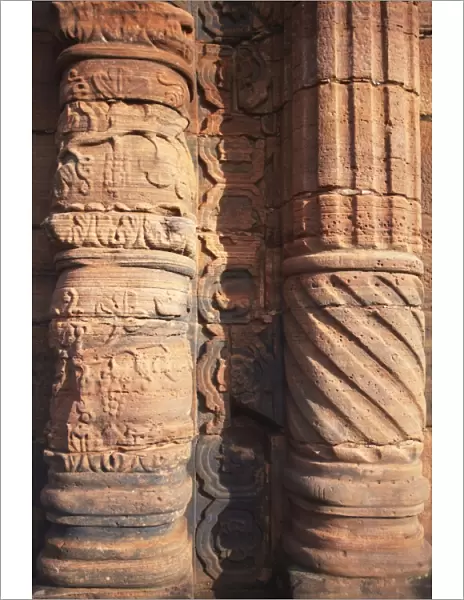 Details on pillars at ruins of mission at San Ignacio Mini, UNESCO World Heritage Site, Misiones, Argentina, South America
