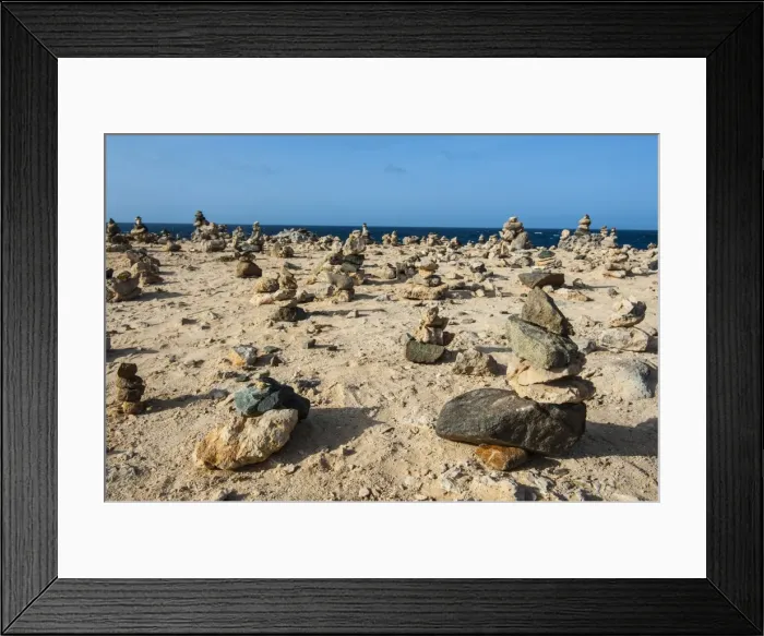 Framed Print : Stone set up on shore, Aruba, ABC Islands, Netherlands Antilles, Caribbean, Central America Framed Print : Stone set up on shore, Aruba, ABC Islands, Netherlands Antilles, Caribbean, Central America
