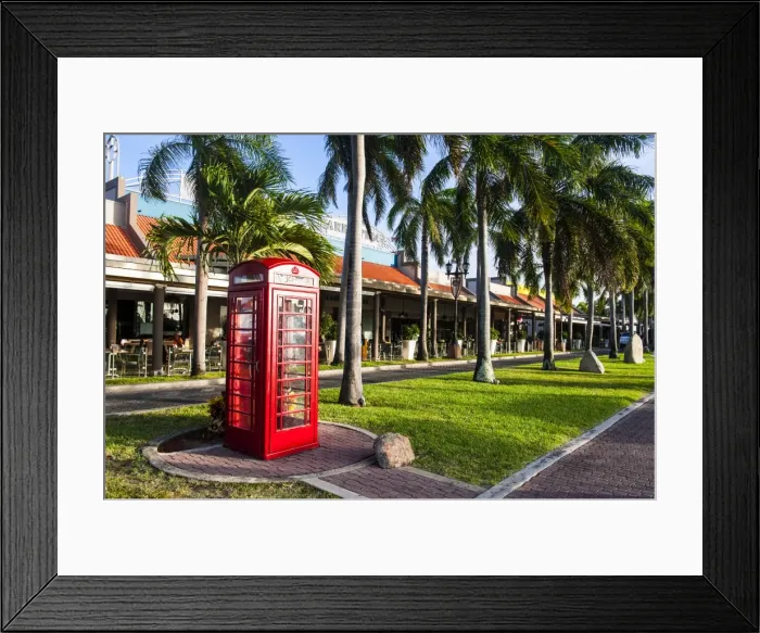 Framed Print : Red telephone box in downtown Oranjestad, capital of Aruba, ABC Islands, Netherlands Antilles, Caribbean, Central America Framed Print : Red telephone box in downtown Oranjestad, capital of Aruba, ABC Islands, Netherlands Antilles, Caribbean, Central America