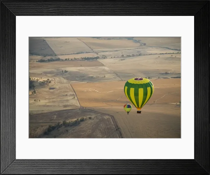 Framed Print : Aerial view of two hot air balloons floating over brown countryside near Northam in Western Australia, Australia, Pacific Framed Print : Aerial view of two hot air balloons floating over brown countryside near Northam in Western Australia, Australia, Pacific