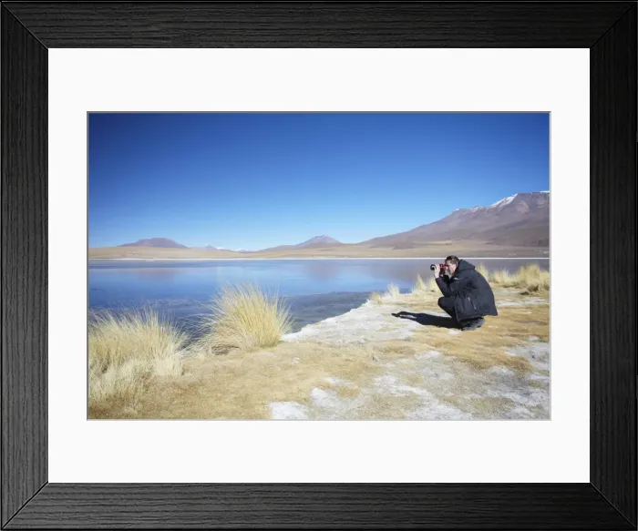 Framed Print : Man taking photos at Laguna Canapa on Altiplano, Potosi Department, Bolivia, South America Framed Print : Man taking photos at Laguna Canapa on Altiplano, Potosi Department, Bolivia, South America