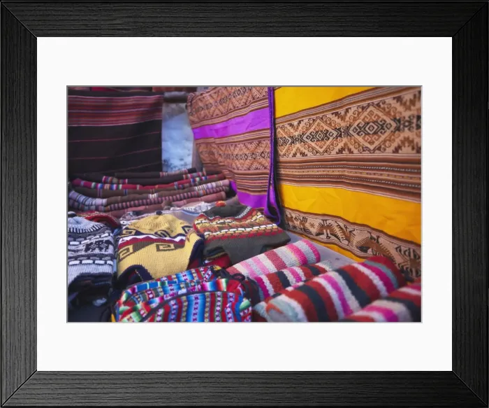 Framed Print : Colourful hats and blankets at market, Sucre, UNESCO World Heritage Site, Bolivia, South America