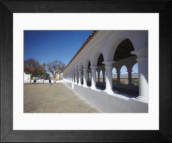 Framed Print : Arched walkway in Plaza Anzures, Sucre, UNESCO World Heritage Site, Bolivia, South America Framed Print : Arched walkway in Plaza Anzures, Sucre, UNESCO World Heritage Site, Bolivia, South America