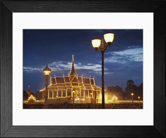 Framed Print : Crowds mourning the late King Sihanouk outside Chan Chaya Pavilion of Royal Palace at dusk, Phnom Penh, Cambodia, Indochina, Southeast Asia, Asia Framed Print : Crowds mourning the late King Sihanouk outside Chan Chaya Pavilion of Royal Palace at dusk, Phnom Penh, Cambodia, Indochina, Southeast Asia, Asia