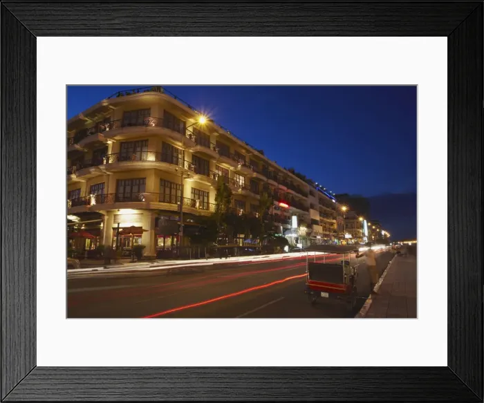Framed Print : Tuk-tuk outside Amanjaya Hotel at dusk, Sisowath Quay, Phnom Penh, Cambodia, Indochina, Southeast Asia, Asia Framed Print : Tuk-tuk outside Amanjaya Hotel at dusk, Sisowath Quay, Phnom Penh, Cambodia, Indochina, Southeast Asia, Asia