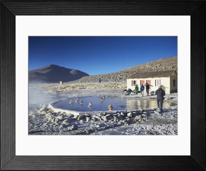 Framed Print : Tourists in hot springs of Termas de Polques on the Altiplano, Potosi Department, Bolivia, South America