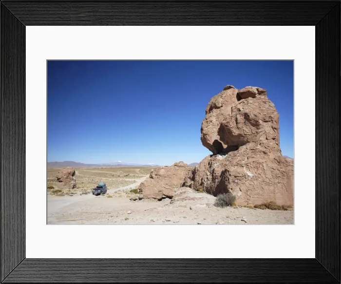 Framed Print : Jeep driving through rocky landscape on the Altiplano, Potosi Department, Bolivia, South America Framed Print : Jeep driving through rocky landscape on the Altiplano, Potosi Department, Bolivia, South America