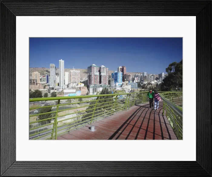 Framed Print : People on footbridge with view of downtown La Paz, Bolivia, South America Framed Print : People on footbridge with view of downtown La Paz, Bolivia, South America