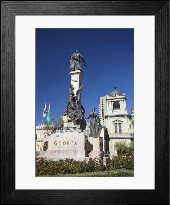 Framed Print : Monument and Cathedral in Plaza Pedro Murillo, La Paz, Bolivia, South America Framed Print : Monument and Cathedral in Plaza Pedro Murillo, La Paz, Bolivia, South America