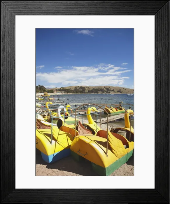 Framed Print : Pedaloes on beach, Copacabana, Lake Titicaca, Bolivia, South America Framed Print : Pedaloes on beach, Copacabana, Lake Titicaca, Bolivia, South America