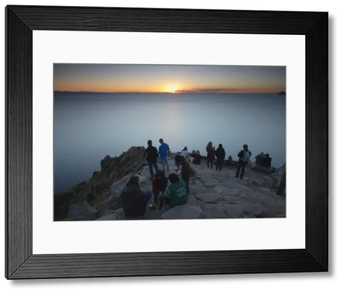 Framed Print : Tourists watching sunset from summit of Cerro Calvario, Copacabana, Lake Titicaca, Bolivia, South America Framed Print : Tourists watching sunset from summit of Cerro Calvario, Copacabana, Lake Titicaca, Bolivia, South America