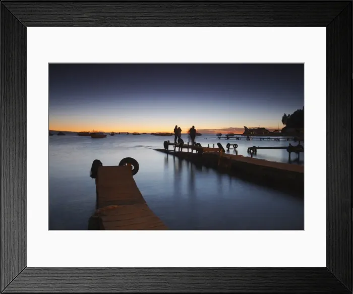 Framed Print : People standing on pier at sunset, Copacabana, Lake Titicaca, Bolivia, South America Framed Print : People standing on pier at sunset, Copacabana, Lake Titicaca, Bolivia, South America