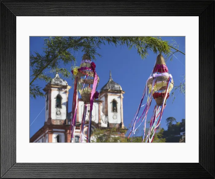 Framed Print : Decorations for festival with Our Lady of Conceicao de Antonio Dias Church in background, Ouro Preto, UNESCO World Heritage Site, Minas Gerais, Brazil, South America Framed Print : Decorations for festival with Our Lady of Conceicao de Antonio Dias Church in background, Ouro Preto, UNESCO World Heritage Site, Minas Gerais, Brazil, South America