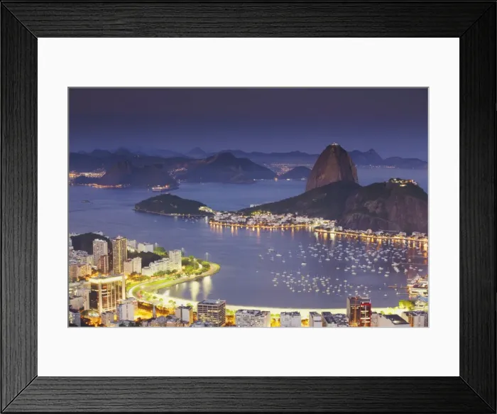 Framed Print : View of Sugar Loaf Mountain (Pao de Acucar) and Botafogo Bay at dusk, Rio de Janeiro, Brazil, South America Framed Print : View of Sugar Loaf Mountain (Pao de Acucar) and Botafogo Bay at dusk, Rio de Janeiro, Brazil, South America