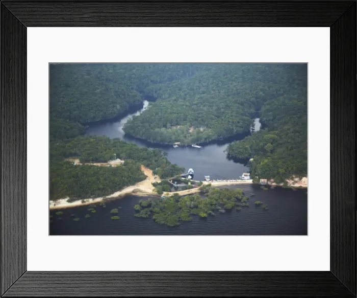 Framed Print : Aerial view of Amazon rainforest and beach resort along the Rio Negro, Manaus, Amazonas, Brazil, South America Framed Print : Aerial view of Amazon rainforest and beach resort along the Rio Negro, Manaus, Amazonas, Brazil, South America