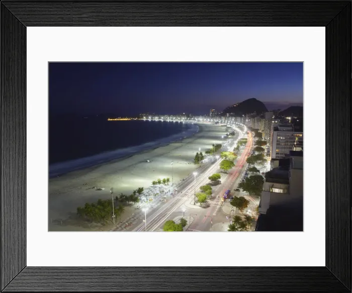 Framed Print : View of Copacabana beach and Avenida Atlantica at dusk, Copacabana, Rio de Janeiro, Brazil, South America Framed Print : View of Copacabana beach and Avenida Atlantica at dusk, Copacabana, Rio de Janeiro, Brazil, South America