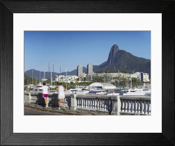 Framed Print : People jogging with Christ the Redeemer statue in background, Urca, Rio de Janeiro, Brazil, South America Framed Print : People jogging with Christ the Redeemer statue in background, Urca, Rio de Janeiro, Brazil, South America