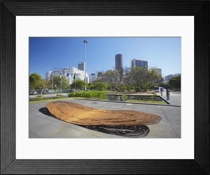 Framed Print : Modern art sculpture with city skyline, Centro, Rio de Janeiro, Brazil, South America