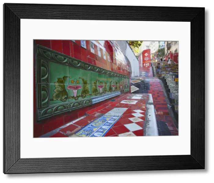 Framed Print : People on Selaron Steps (Escadaria Selaron), Lapa, Rio de Janeiro, Brazil, South America