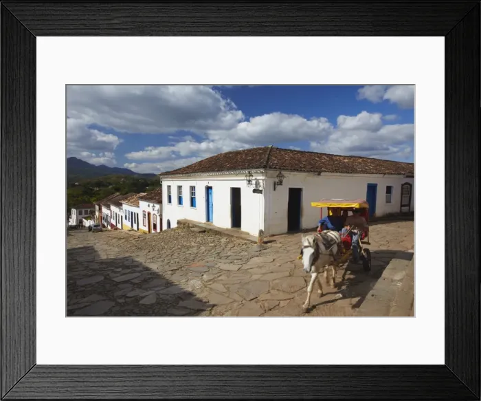 Framed Print : Horse-drawn carriage on cobblestone street, Tiradentes, Minas Gerais, Brazil, South America Framed Print : Horse-drawn carriage on cobblestone street, Tiradentes, Minas Gerais, Brazil, South America