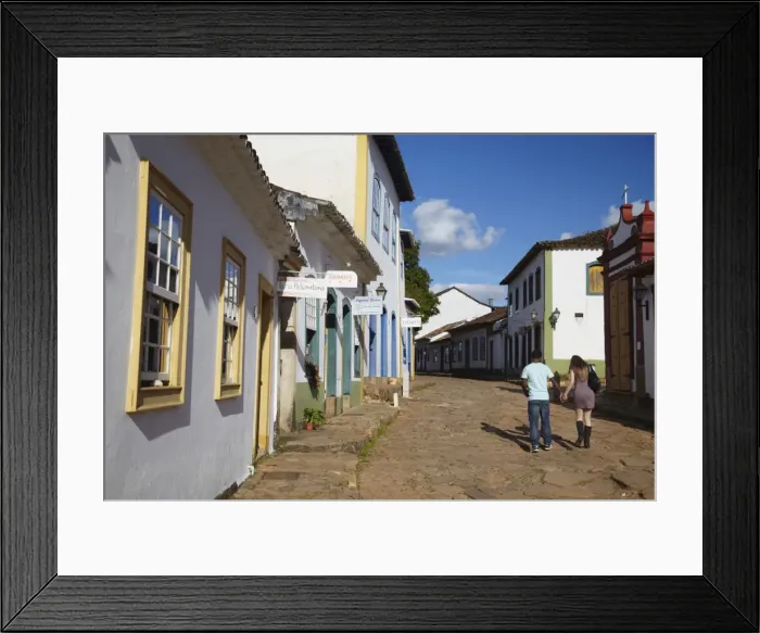 Framed Print : Couple walking along street, Tiradentes, Minas Gerais, Brazil, South America Framed Print : Couple walking along street, Tiradentes, Minas Gerais, Brazil, South America