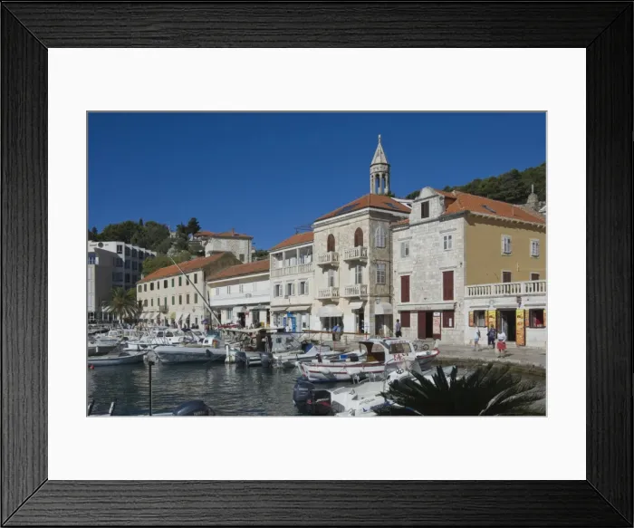 Framed Print : Promenade cafes by the old harbour in the medieval city of Hvar, on the island of Hvar, Dalmatia, Croatia, Europe Framed Print : Promenade cafes by the old harbour in the medieval city of Hvar, on the island of Hvar, Dalmatia, Croatia, Europe