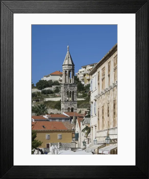 Framed Print : A medieval church belfry in the city of Hvar, island of Hvar, Dalmatia, Croatia, Europe Framed Print : A medieval church belfry in the city of Hvar, island of Hvar, Dalmatia, Croatia, Europe