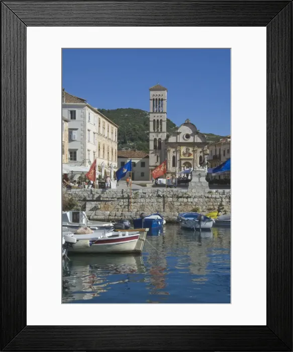 Framed Print : St. Stephens Cathedral from the old harbour in the medieval City of Hvar, island of Hvar, Dalmatia, Croatia, Europe Framed Print : St. Stephens Cathedral from the old harbour in the medieval City of Hvar, island of Hvar, Dalmatia, Croatia, Europe