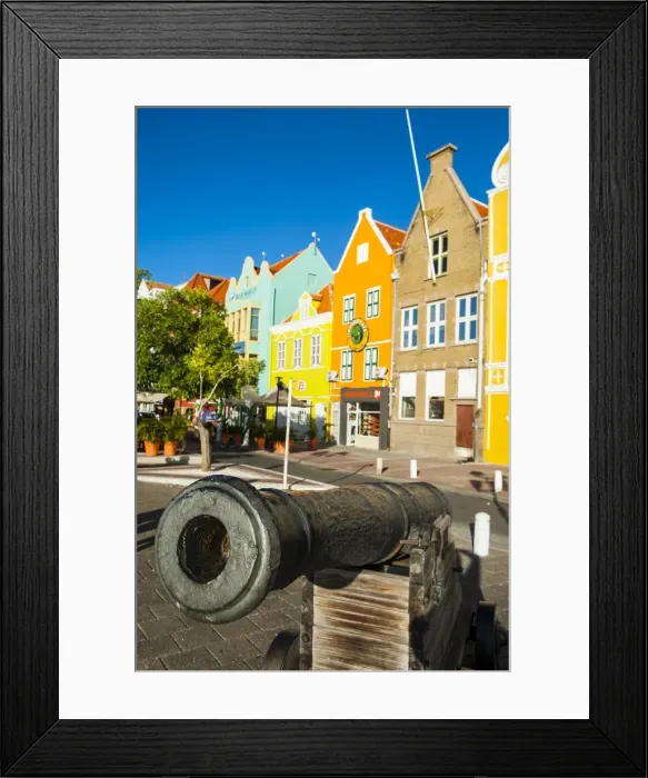 Framed Print : Old cannon in front of Dutch houses at the Sint Annabaai in Willemstad, UNESCO World Heritage Site, Curacao, ABC Islands, Netherlands Antilles, Caribbean, Central America Framed Print : Old cannon in front of Dutch houses at the Sint Annabaai in Willemstad, UNESCO World Heritage Site, Curacao, ABC Islands, Netherlands Antilles, Caribbean, Central America