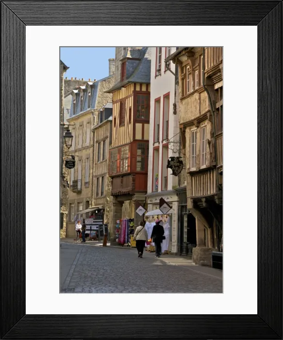 Framed Print : Medieval half timbered houses in streets of old town, Dinan, Brittany, France, Europe Framed Print : Medieval half timbered houses in streets of old town, Dinan, Brittany, France, Europe