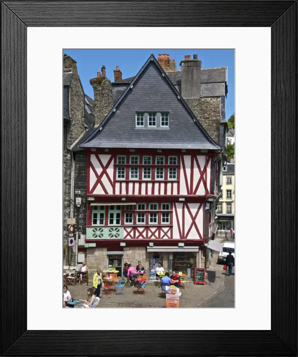 Framed Print : Medieval half timbered houses and cafes, old town, Morlaix, Finistere, Brittany, France, Europe Framed Print : Medieval half timbered houses and cafes, old town, Morlaix, Finistere, Brittany, France, Europe