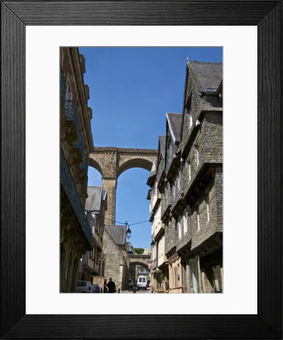 Framed Print : Famous houses in Ange de Guernisac street with Viaduct in the background, Morlaix, Finistere, Brittany, France, Europe Framed Print : Famous houses in Ange de Guernisac street with Viaduct in the background, Morlaix, Finistere, Brittany, France, Europe