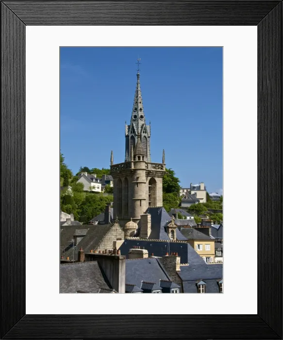 Framed Print : Steeple of St. Melaine church dating from the 15th century, flamboyant gothic, and surrounding old town roofs, Morlaix, Finistere, Brittany, France, Europe Framed Print : Steeple of St. Melaine church dating from the 15th century, flamboyant gothic, and surrounding old town roofs, Morlaix, Finistere, Brittany, France, Europe