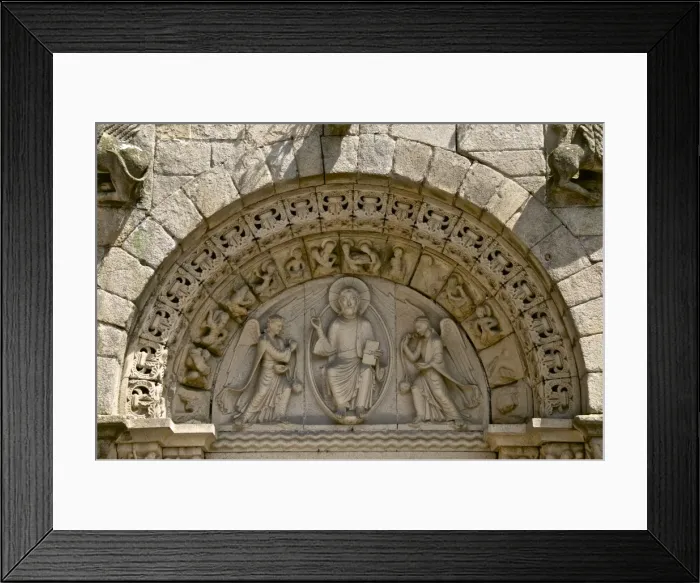 Framed Print : Christ in Majesty between two angels in Main porch of St. Sauveur Basilica built between the 12th and 15th centuries, Tomb of the heart of Dugesclin, Dinan, Brittany, France, Europe Framed Print : Christ in Majesty between two angels in Main porch of St. Sauveur Basilica built between the 12th and 15th centuries, Tomb of the heart of Dugesclin, Dinan, Brittany, France, Europe