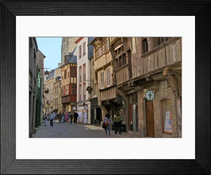 Framed Print : Medieval half timbered houses in streets of old town, Dinan, Brittany, France, Europe Framed Print : Medieval half timbered houses in streets of old town, Dinan, Brittany, France, Europe