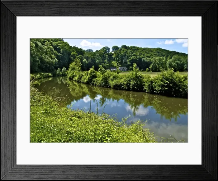 Framed Print : River Rance bank and reflections, Dinan, Brittany, France, Europe Framed Print : River Rance bank and reflections, Dinan, Brittany, France, Europe