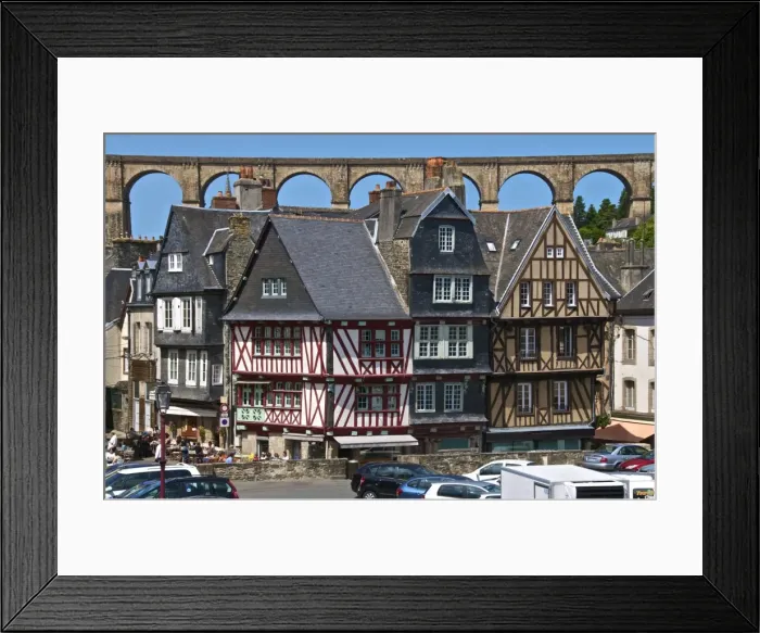 Framed Print : Medieval half timbered houses, with viaduct in the background, old town, Morlaix, Finistere, Brittany, France, Europe Framed Print : Medieval half timbered houses, with viaduct in the background, old town, Morlaix, Finistere, Brittany, France, Europe