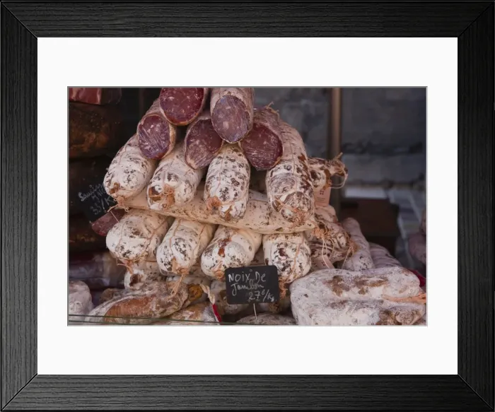 Framed Print : Saucisson on sale at a market in Tours, Indre-et-Loire, Loire Valley, France, Europe