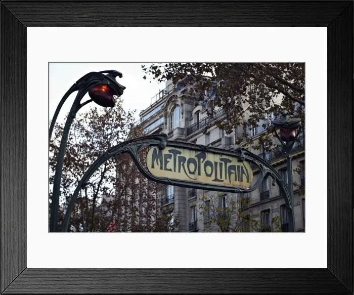 Framed Print : Metropolitain sign and entrance to the Paris Metro, Paris, France, Europe Framed Print : Metropolitain sign and entrance to the Paris Metro, Paris, France, Europe