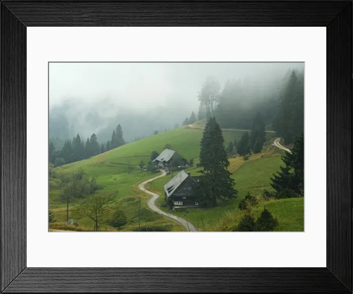Framed Print : Farmhouses in fog, Muchenland, Black Forest, Baden-Wurttemberg, Germany, Europe Framed Print : Farmhouses in fog, Muchenland, Black Forest, Baden-Wurttemberg, Germany, Europe