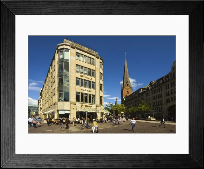 Framed Print : View from Rathausmarkt to the block between Hermannstrasse and Moenckebergstrasse, with St. Peters Cathedral beyond, Hamburg, Germany, Europe Framed Print : View from Rathausmarkt to the block between Hermannstrasse and Moenckebergstrasse, with St. Peters Cathedral beyond, Hamburg, Germany, Europe